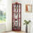 Glass Cabinet Lighted Corner Cabinet Corner Display Curio Cabinet, Glass Display With Light(Included)Bar Cabinet,Wine Cabinet with Adjustable Glass Shelves Carved Decoration Cherry Light(Included)-1318109011
