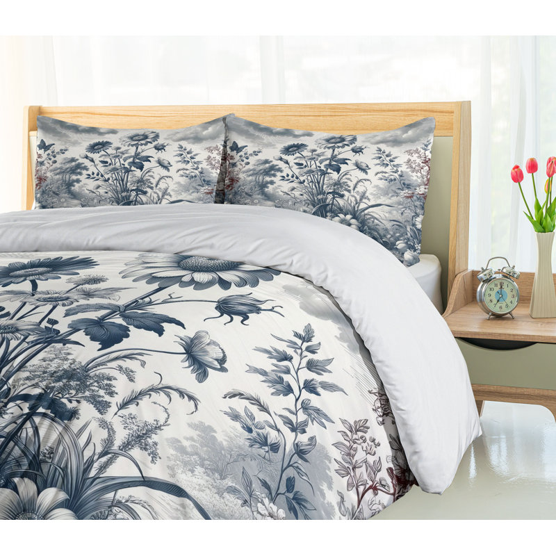 Floral Eucalyptus Duvet Cover, California King Duvet Cover + 2 Standard Shams