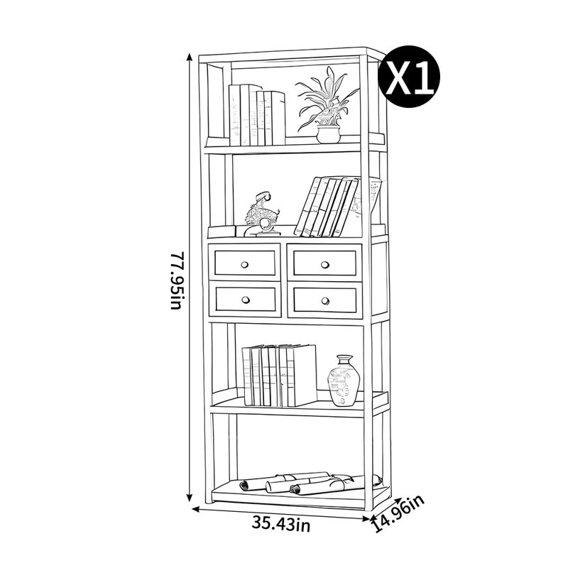 Nauset, (4 Shelves) 77.95"H x 35.43"W x 14.96"D
