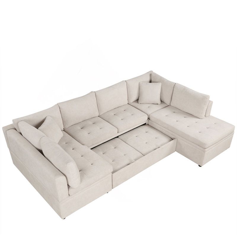 Canapé modulaire surdimensionné, canapé en forme de U, canapé-lit coulissant avec deux coussins décoratifs, canapé moderne