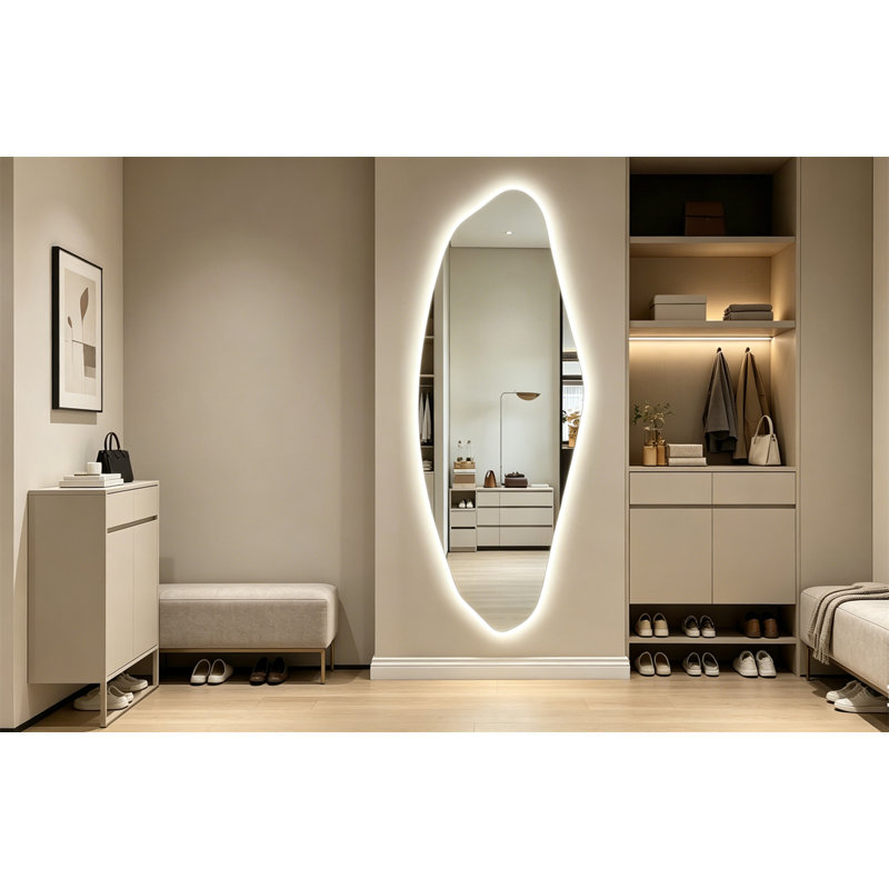 Irregular LED Full-Length Mirror | Frameless Smart Vanity Mirror With 3-Color Lighting, Anti-Explosion Glass, Horizontal & Vertical Hanging For Bedroom, Closet, Dressing Room