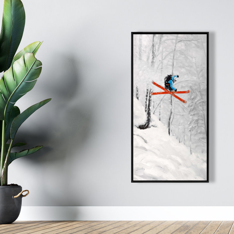 Man skiing in steep offpiste terrain - 24"x48" Framed canvas