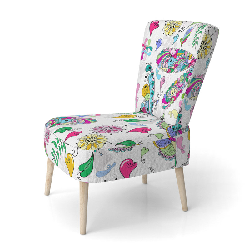 Chaise d'appoint rembourrée multicolore à motif cachemire floral