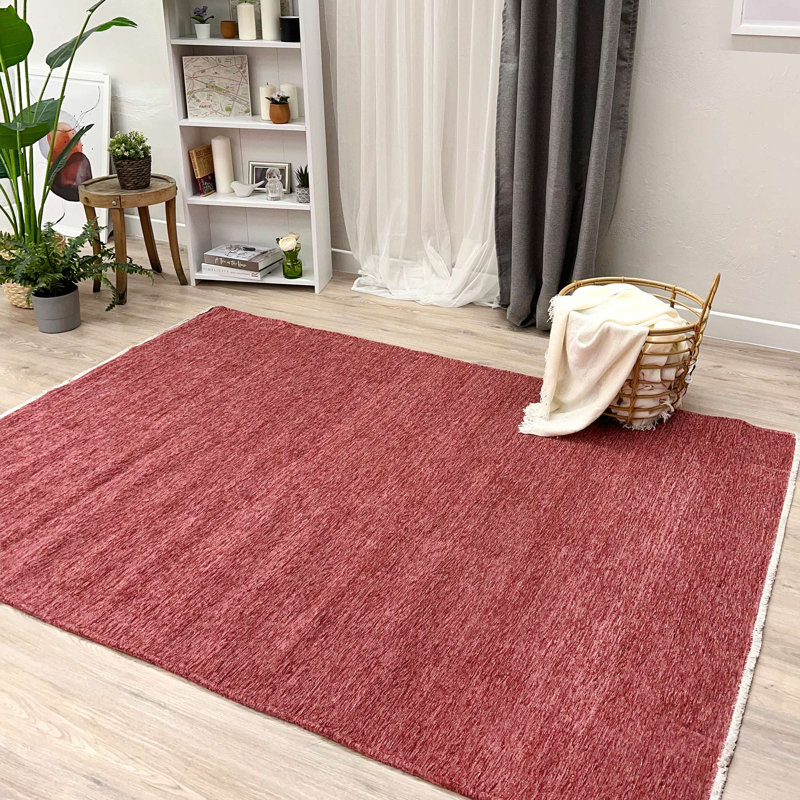 Alfa Rich Aron Solid & Plain Dark Pink Washable Woven Cotton Hallway Runner Rugs for Living Room Bedroom Kitchen Dining
