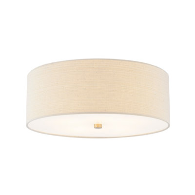 Textile - Classic Drum Flush-Mount - Linen Fabric Shade - 18"L x 18"W x 6.75"H