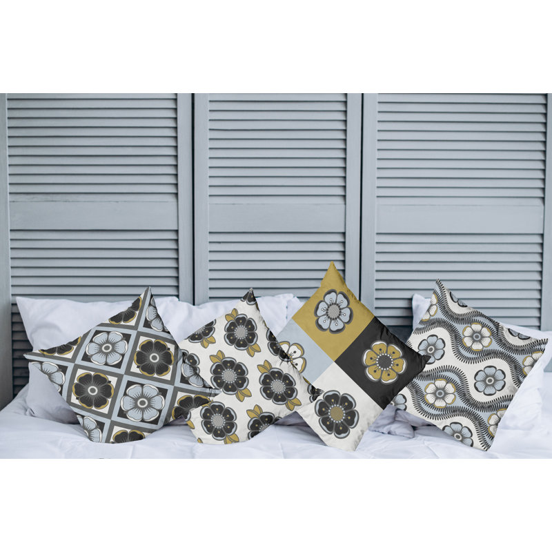 Housse de coussin Abstract, 24 po x 24 po, Bleu pâle et moutarde foncée