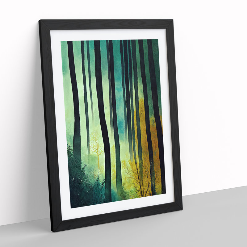 Watercolour Forest Art No.5 - Wall Art, 64cm H x 46cm W x 2cm D, Black Framed Paper, Black
