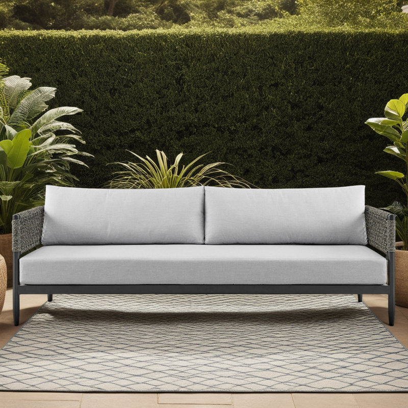 Corvin Aluminum And Rope Outdoor Sofa In Black And Gray