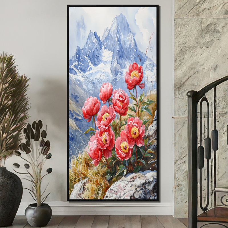 Art sur toile Glass pivoines et pics estivaux III, H 60 po x l 28 po, Reproduction avec cadre flottant, Noir