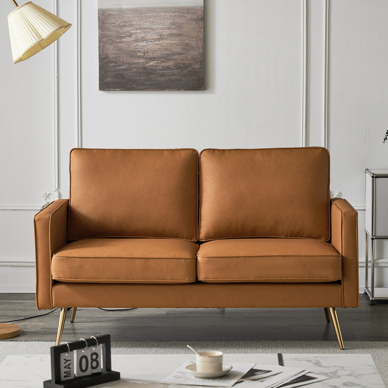 Bernardston 56.7'' Faux Leather Loveseat, Brown Faux Leather