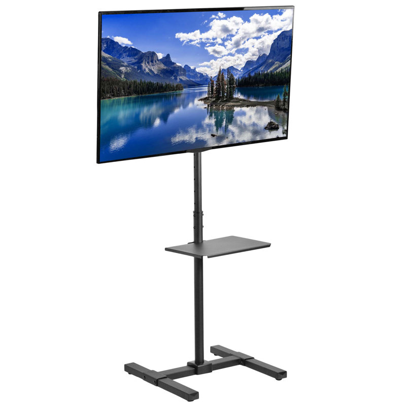Black Adjustable TV Floor Stand with Storage Shelf, 13" to 50"