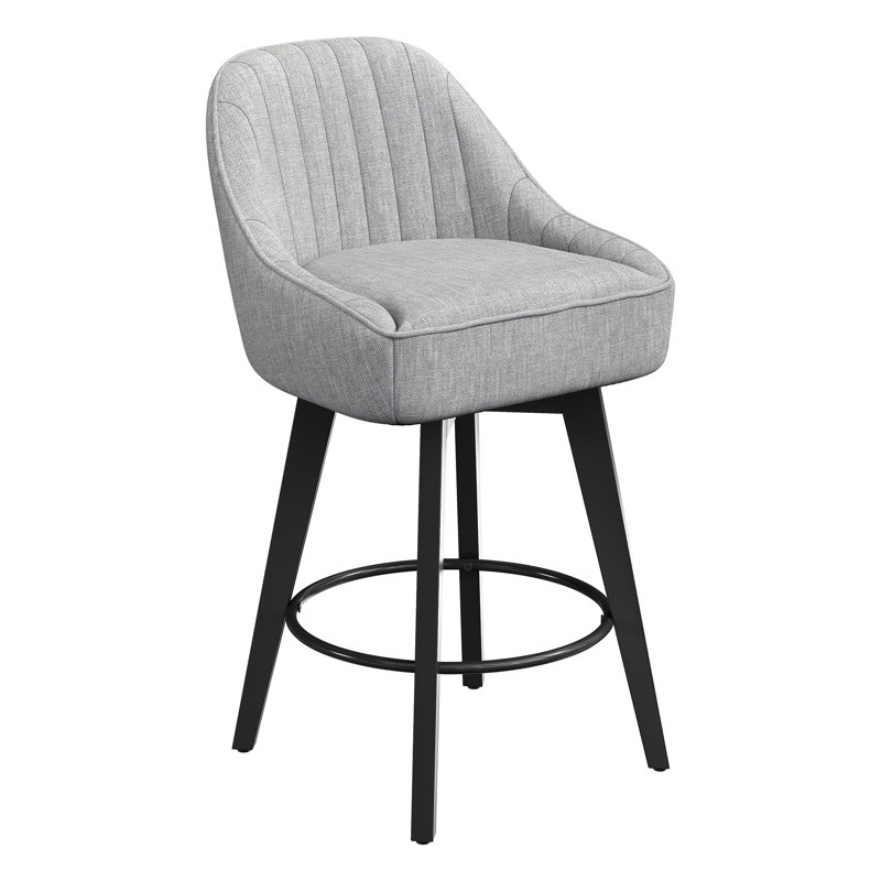 Swivel Upholstered Counter Stool with Metal Frame, BLACK, 3