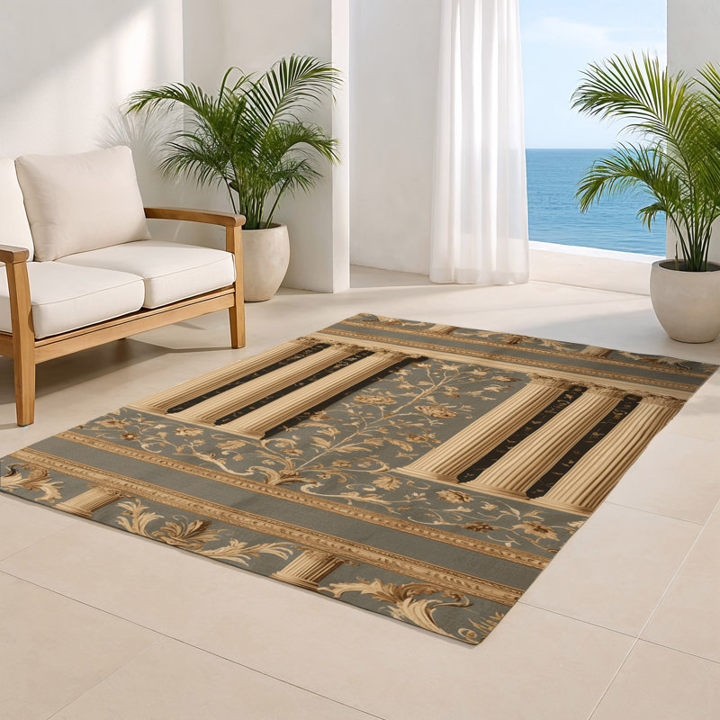 French Brown Indoor and Outdoor Area Rug, Rectangle 2' x 3'