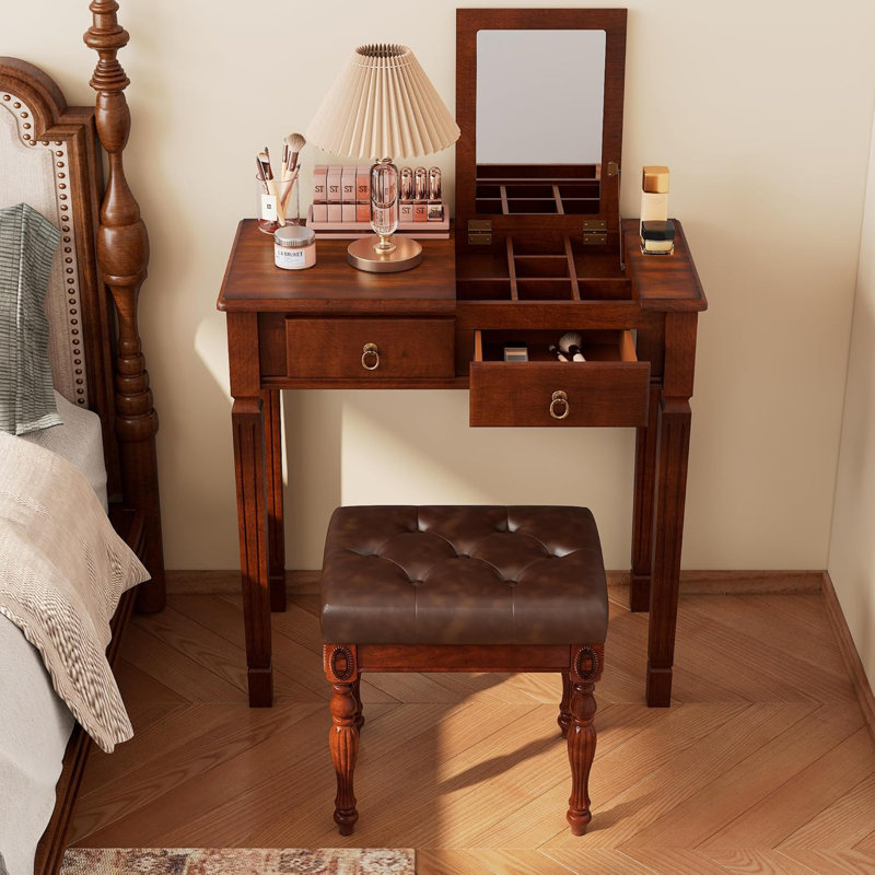 Ensemble de coiffeuse en bois massif, Brun / brun foncé