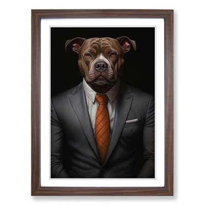 Staffordshire Bull Terrier in a Suit Painting - Framed Print