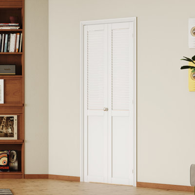 Compack 180 Degrees - White Half Louvre Design Bi-Fold Door Hardware Kit, Folding Door Hardware Set, Commercial Grade Hinge System