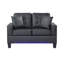 Causeuse Iris avec 2 coussins, DEL, ports USB, similicuir noir, 56 po