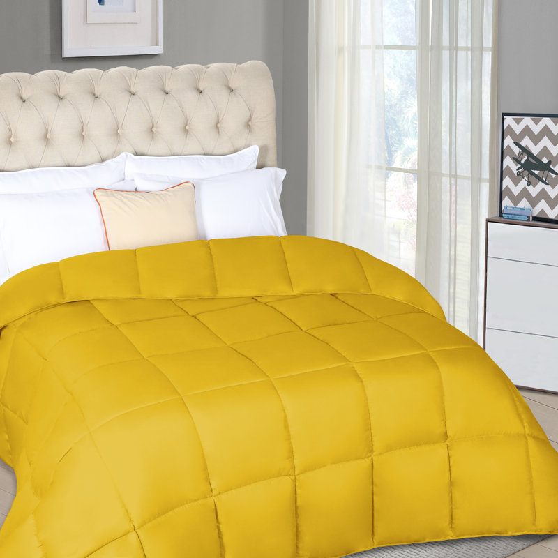 Twin Yellow Microfiber Reversible Comforter with Down-Alternative Fill
