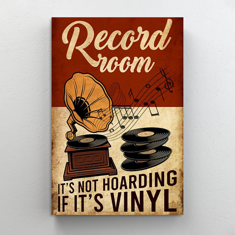Disque vinyle, impression de toile tendue, H 14 po x l 11 po x P 1,25 po