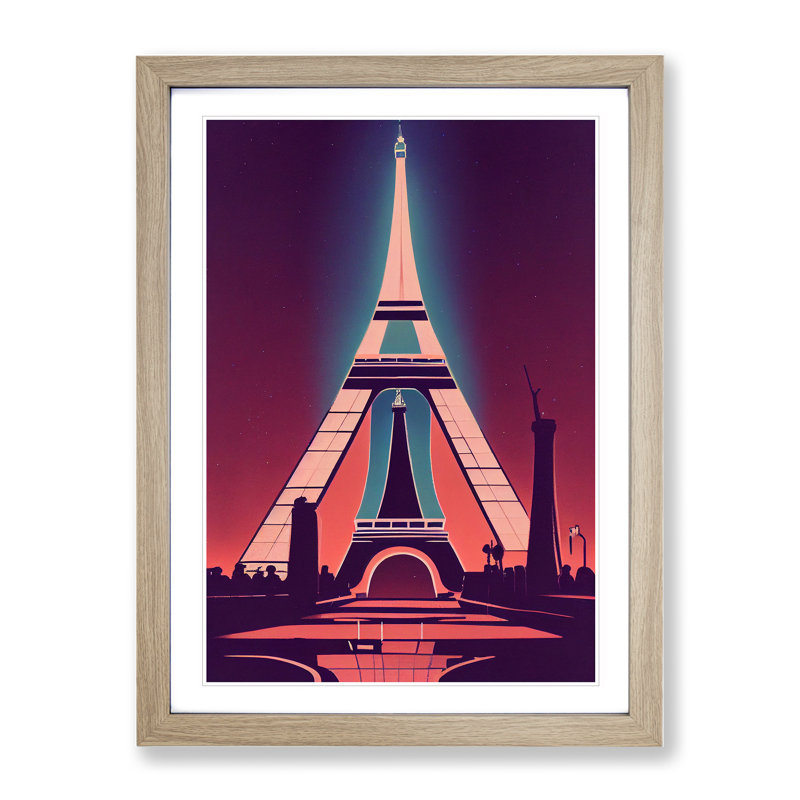 Eiffel Tower Art Deco No.3 - Wall Art, 34cm H x 25cm W x 2cm D, Oak Framed