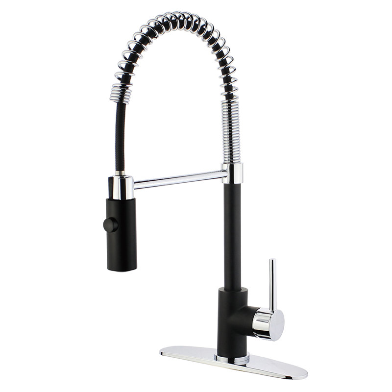Kingston Brass Concord Single-Handle 1-Hole Deck Mount Pre-Rinse Kitchen Faucet, Black/Chrome