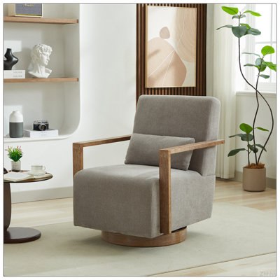Fauteuil d'appoint pivotant de 29,72 po de largeur avec accoudoirs en bois massif et fauteuil de lecture confortable à 360 degrés, fauteuil d'appoint pour hôtel, chambre à coucher, salon, bureau et chambre de bébé. Bleu pâle