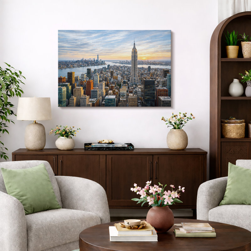 «New York Skyline Sunset», art urbain, impression sur toile, impression sur toile encadrée, H 12 po x l 18 po x P 1,5 po
