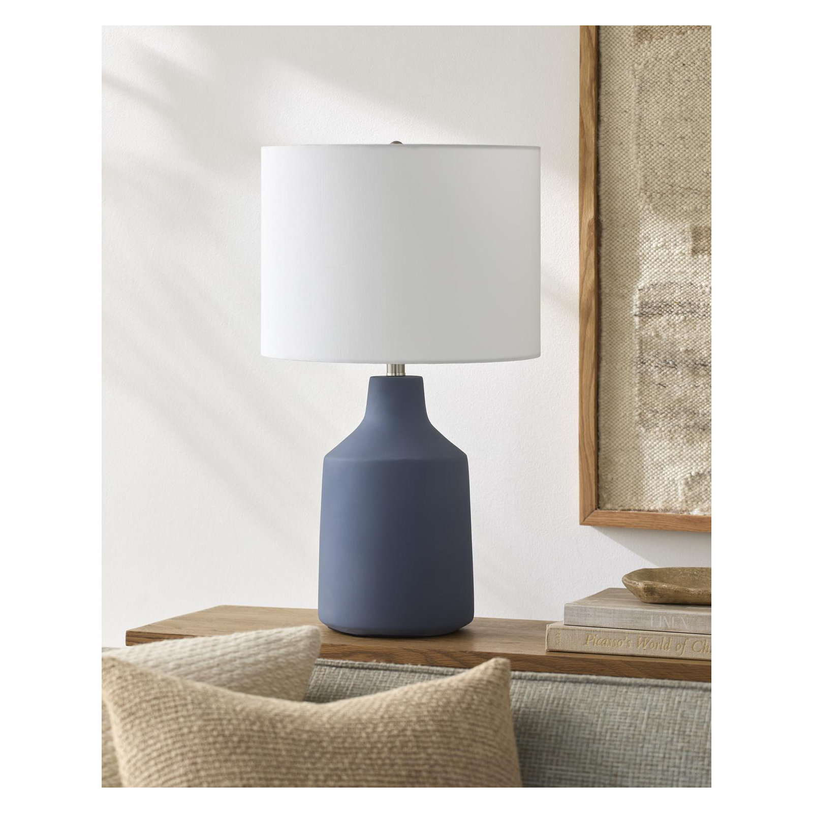 Lockwood Concrete Table Lamp with Linen Shade , Blue, White