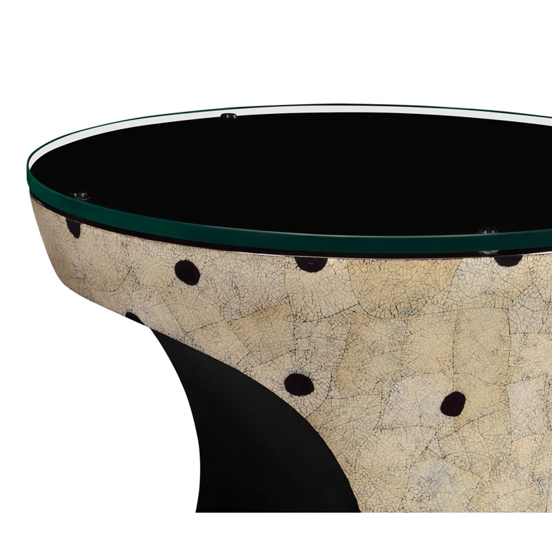 Eclectic Glass Drum End Table, Dalmatian Eggshell