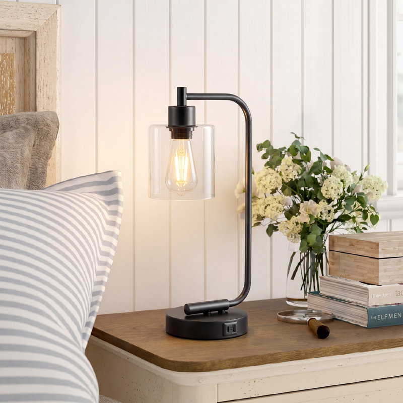 Lampe de table à intensité variable 16,3 po Cloutier avec USB et commande tactile, Noir