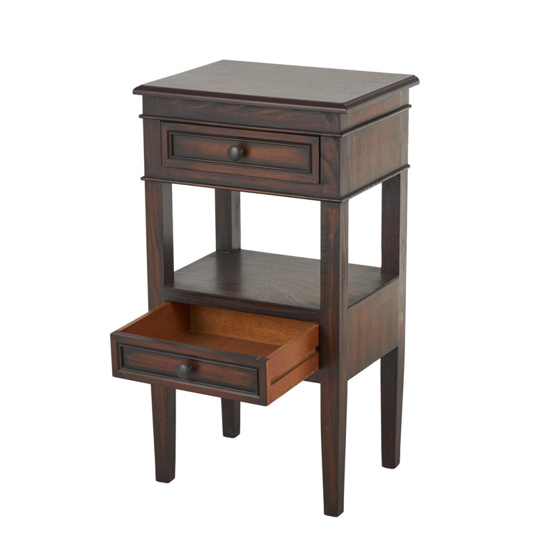 Table d'appoint en bois 2 tiroirs et 1 tablette Idlewild 16 po x 12 po x 29 po, Brun