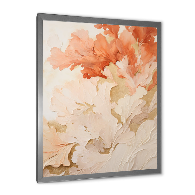 Collage de corail rose et blanc III - art mural de plage et d'océan, salon, H 32 po x l 16 po x P 1 po, Cadre photo argenté