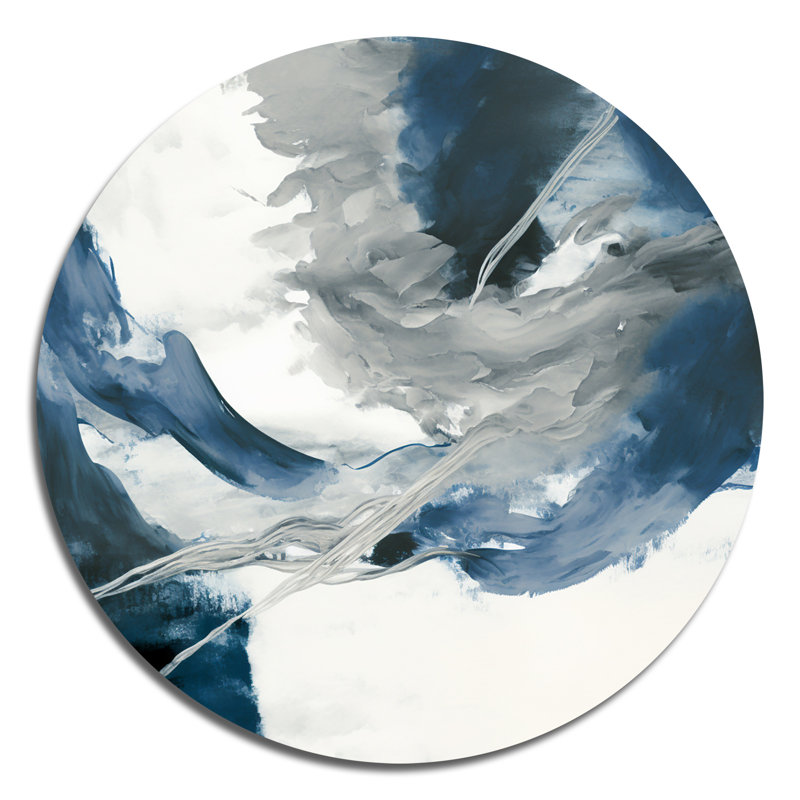 «Feeling Honolulu Blue X» - Art abstrait rond en métal, H 36 po x l 36 po