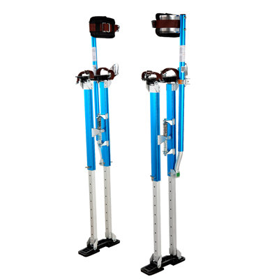 Toilettes pour cloison sèche, 24,2 à 40,3 po de hauteur réglable en aluminium, capacité de charge de 228 lb, pieds en caoutchouc antidérapants, double amortisseur à ressort, sangles de pieds confortables pour la peinture, la décoration, bleu