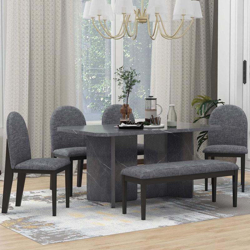 Merredith 6-Piece Modern Style Dining Set,,dining room set,dinning table set, Gray, Black/Gray, Black/Gray