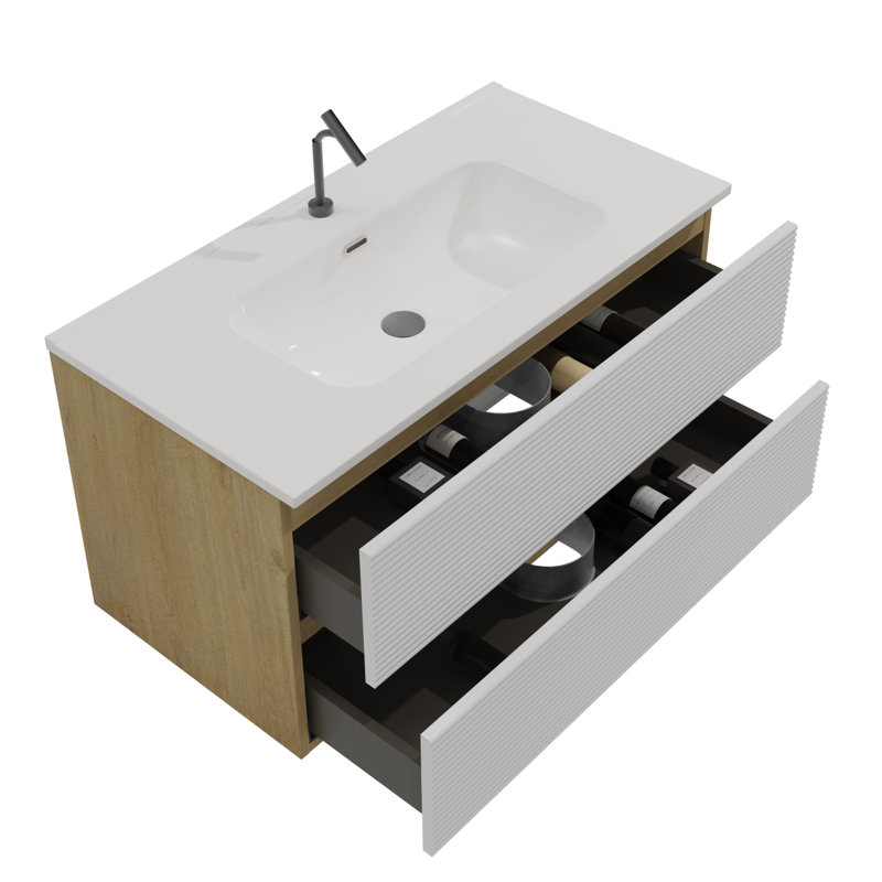 Meuble-lavabo avec lavabo intégré en céramique avec trop-plein, meuble-lavabo de rangement, meuble-lavabo