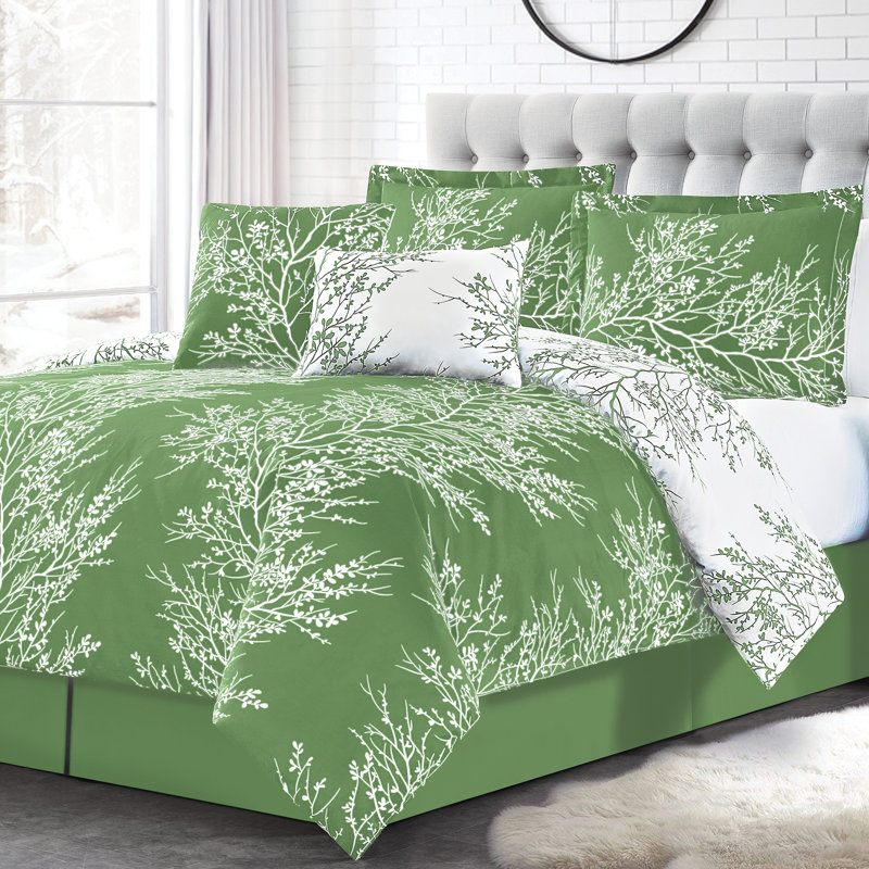Polyester Abstract Comforter, Full Comforter + 2 Full Shams, Green