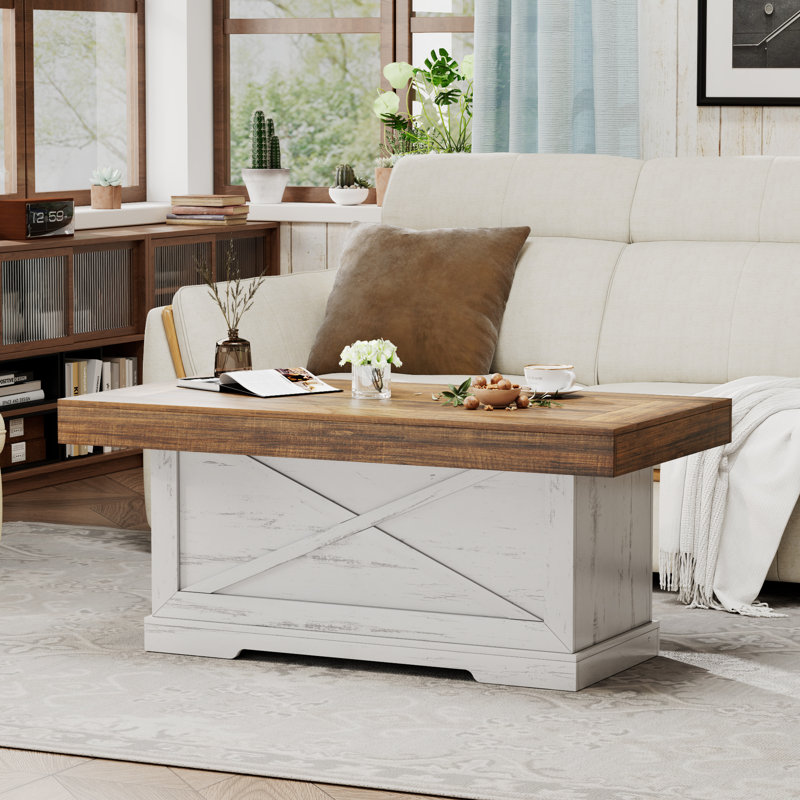 Rectangular Rustic Wood Coffee Table, White