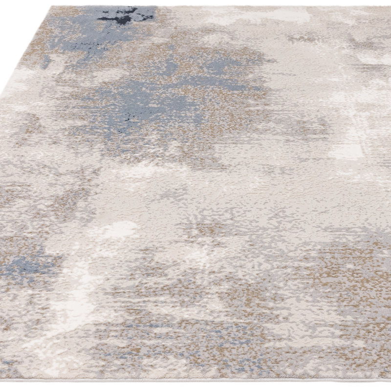 Caydren Abstract Blue/Beige Area Rug, Rectangle 120 x 170cm