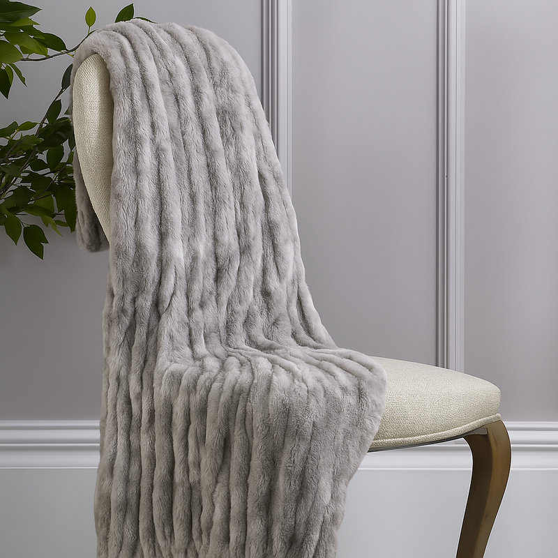 Grey Faux Fur Throw Blanket