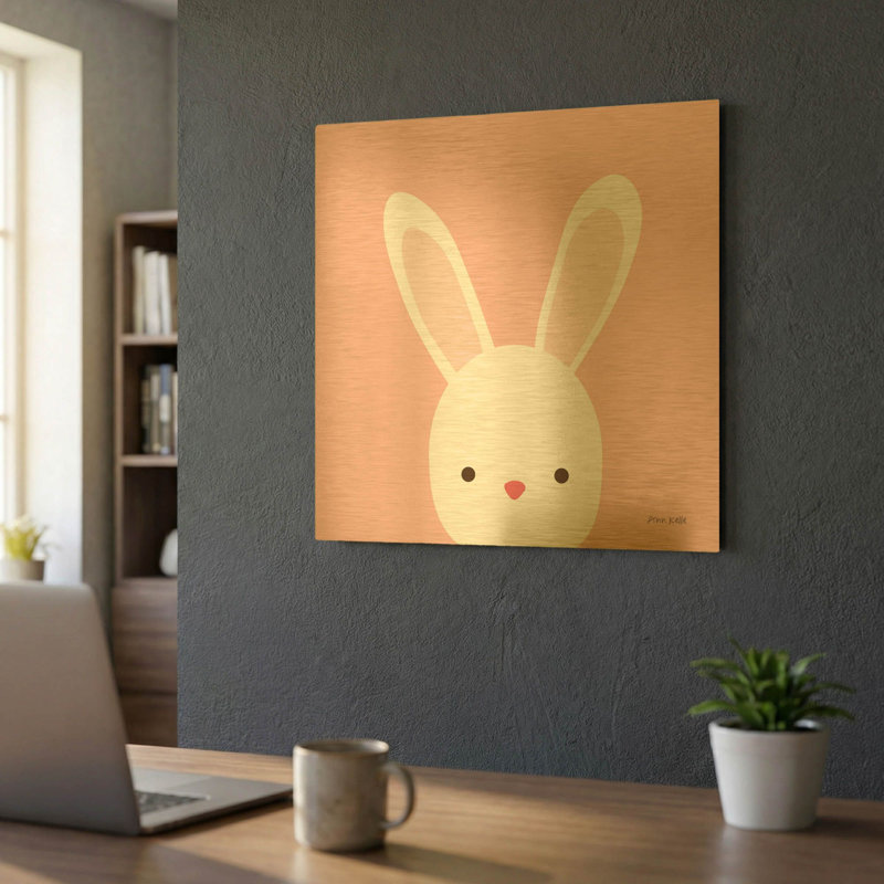 « Lapin câlin » par Ann Kelle, tableau mural en métal doré, 61 x 61 cm, 24 po x 24 po