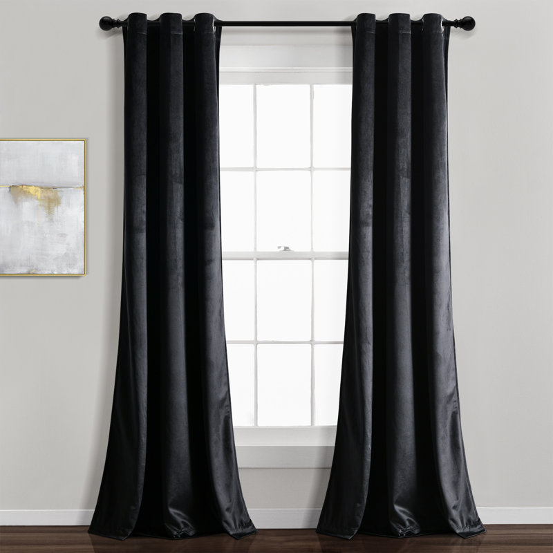 Prima Velvet Solid Velvet Room Darkening Curtain Pair, 38"W x 95"L, Black