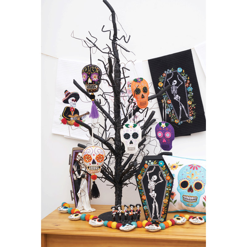 Halloween Dance Black Cotton Waffle Weave Dishtowel