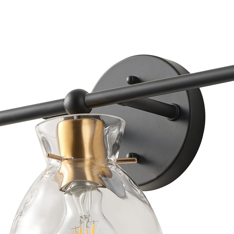 3-Light E26 Black & Brass Metal Vanity Light with Ribbed Glass Shades, Dimmable, UL Listed