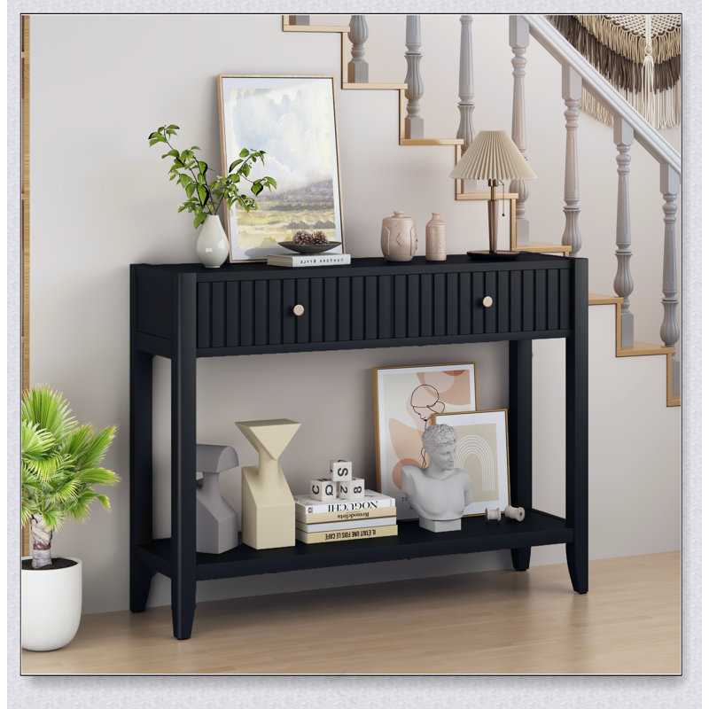 Console avec tiroirs, table d'appoint en bois avec table de rangement étroite