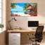 Ensemble de 1 tableau sur toile représentant une cabane de plage tropicale avec palmiers et fleurs-392118466