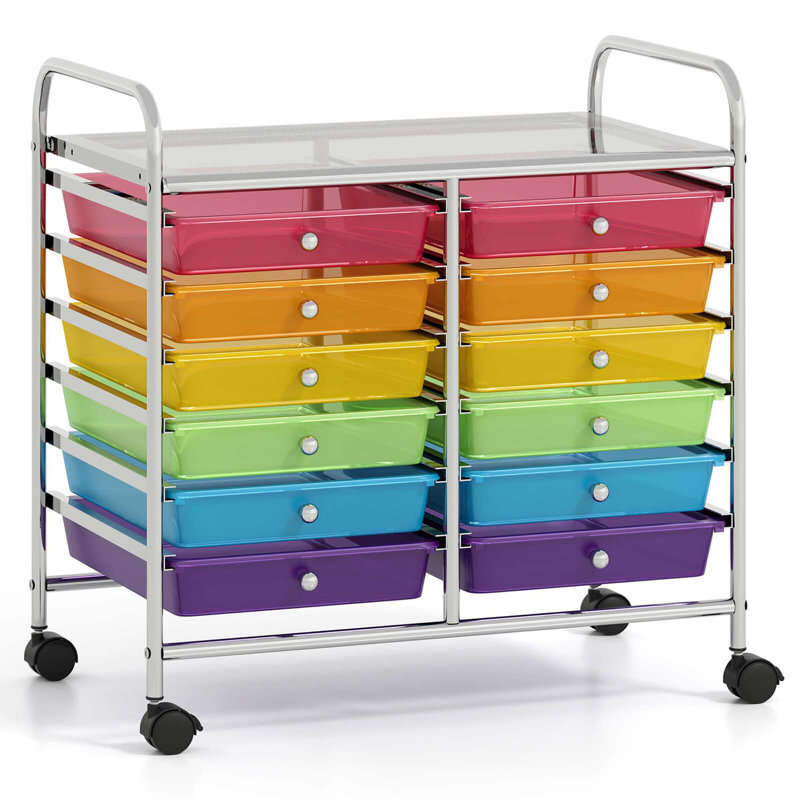 12 bacs de rangement à roulettes, Multicolore à tons clairs