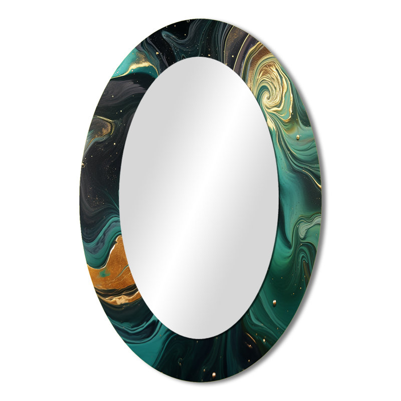 Miroir mural abstrait vert et doré - III, 36 po x 24 po
