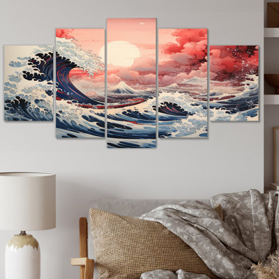 Chef-d'œuvre de la grande vague de Kanagawa II - salon nautique et plage - 5 panneaux