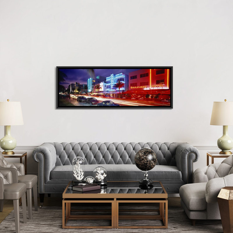 «Ocean Drive, Miami Beach, Miami, Florida», reproduction de photo sur toile, H 20 po x l 60 po x P 1,5 po, Toile tendue